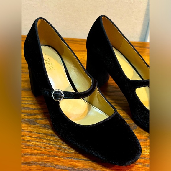 J.Crew Black Velvet Mary Jane’s W/ Rhinestone Buckle.Party Shoe. Woman’s Size 8 - Picture 11 of 14